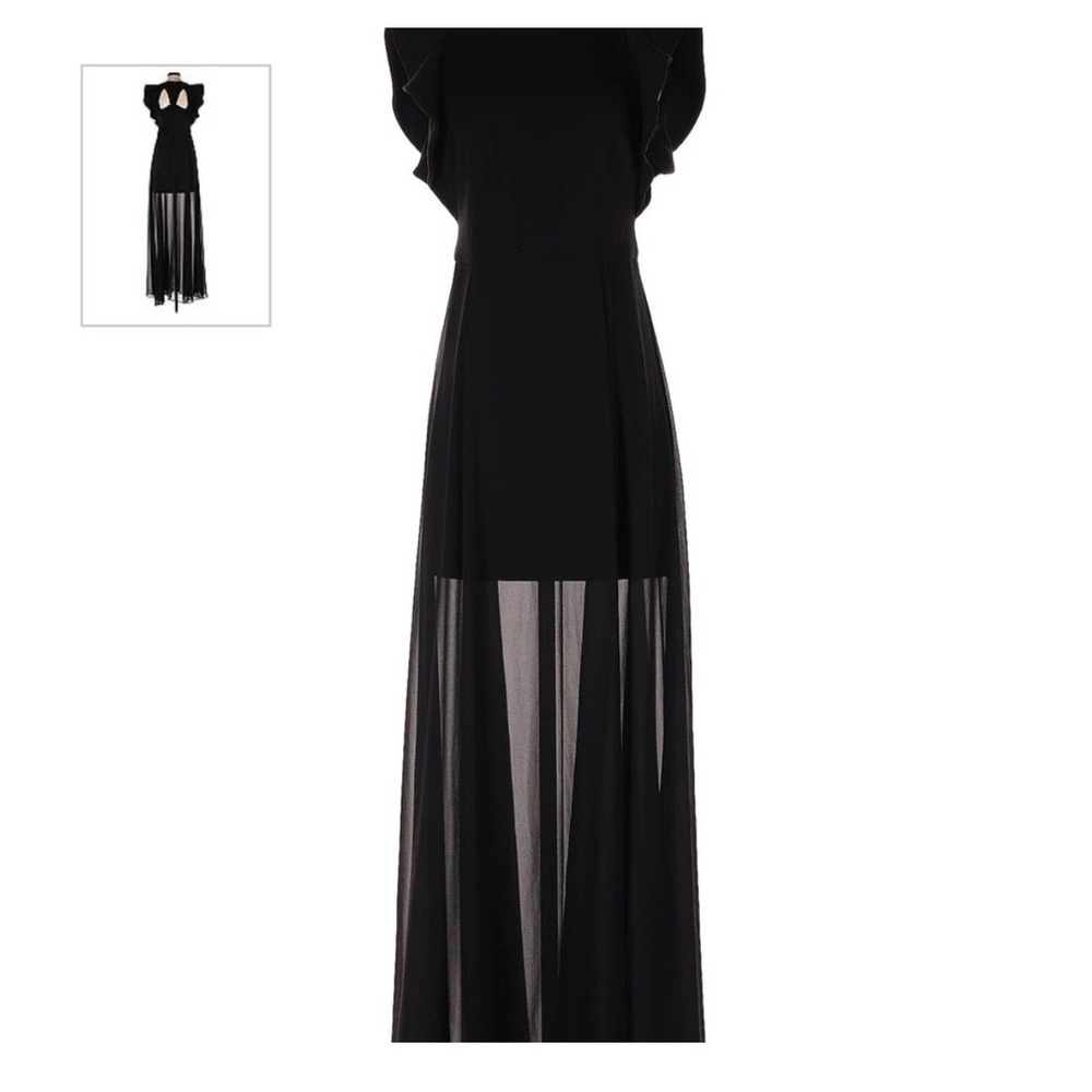 Halston Gown Women 2 Black Flutter Sleeve Cutout Back Formal Evening Maxi Dress